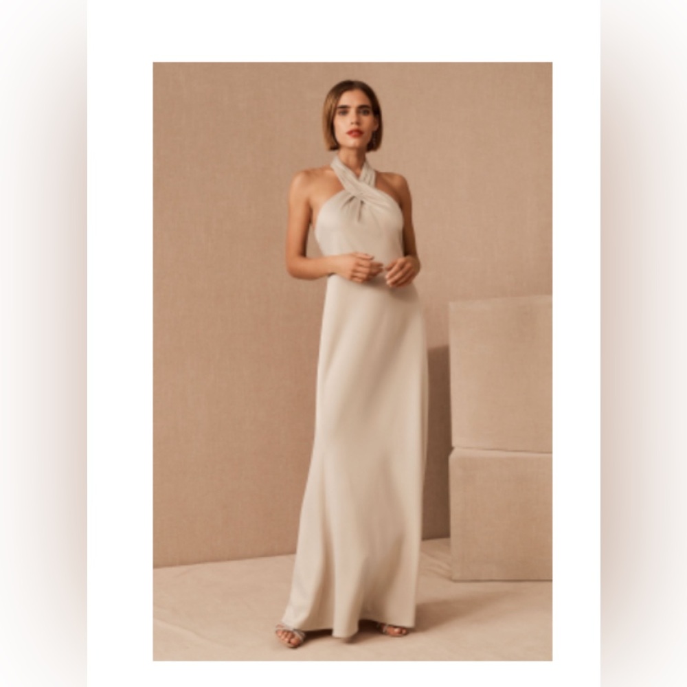BHLDN Ruby Twist Halter Satin Gown - Champagne color
